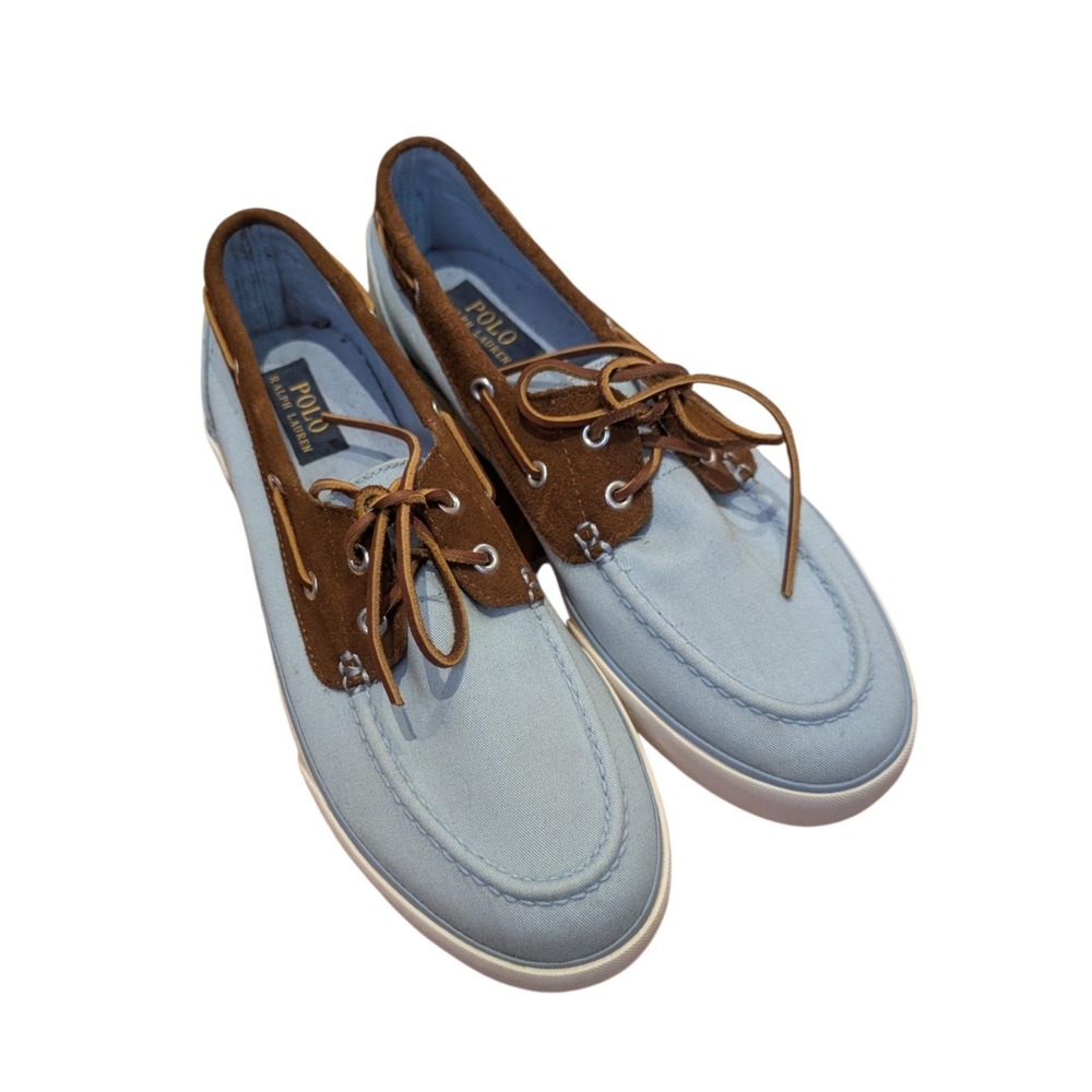 Polo Ralph Lauren Rylander Boat Shoes Mens 10D Blue Chino Canvas Suede Loafers